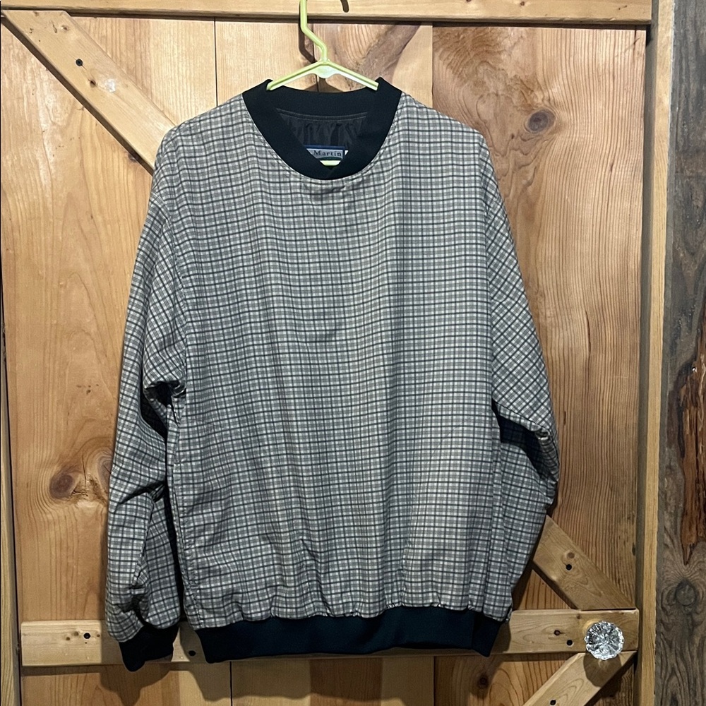 Men's Checkered Crewneck Jacket - Black and Tan